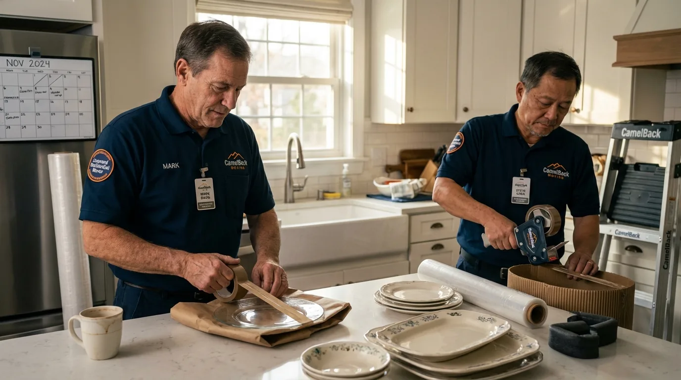 Professional crew packing kitchen dishware in Magnolia, NJ
